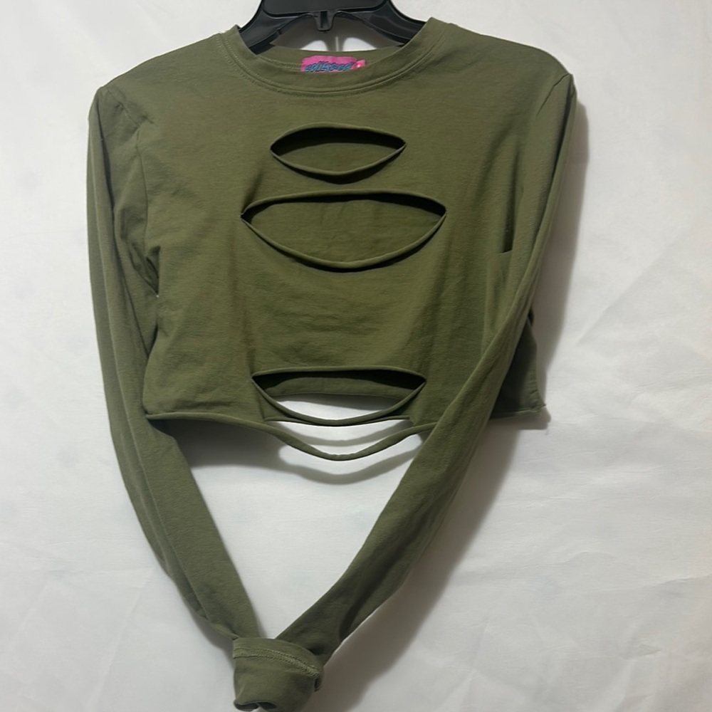 Edikted Green Mandarin Collar Cut-Out Bodysuit - Picture 5 of 7